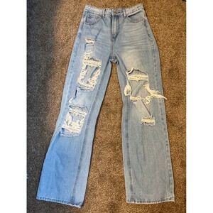 SHEIN Light Wash Ripped Wide Leg Jeans Women's Size S